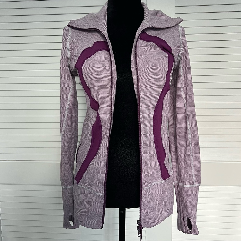 Lululemon Stride Jacket Purple Dewberry Microstripe Womens Zip Up Sweater Sz 6 - Picture 2 of 15